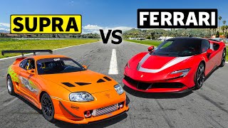 Fast amp Furious Tribute Supra drag races Ferrari SF90 Stradale [upl. by Sille877]