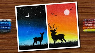 Drawing for Beginners with Oil Pastels  Moonlight and Sunset  Step by Step [upl. by Riane]