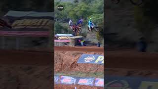 Rider flies BACKWARDS after handlebars tangle 😱 ProMXChampionship shorts motorsportaustralia [upl. by Cralg]