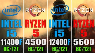 RYZEN 5 4500 vs INTEL i5 11400F vs RYZEN 5 5600 vs INTEL i5 12400F  PC GAMES TEST [upl. by Adamson]