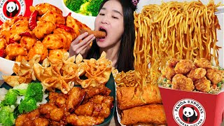 PANDA EXPRESS HOT ORANGE CHICKEN Crispy Chicken Egg Rolls Chow Mein Noodles  Crunchy ASMR Mukbang [upl. by Jadwiga]