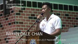 BRYAN DALE CHAN Candidates Forum 2019 [upl. by Akeem728]