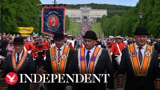 Northern Ireland centenary Tens of thousands march in Belfast city centre to mark occasion [upl. by Sokem]