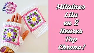 Tutoriel Mitaines Lila avec 2 Carrés Granny en 2 Heures Top Chrono [upl. by Atterbury]