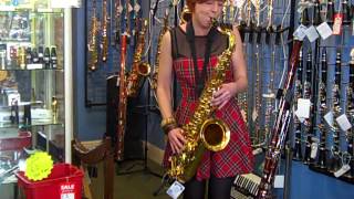 Becky plays the Yamaha YTS280 Tenor Sax  Hobgoblin Music Birmingham [upl. by Dinerman]