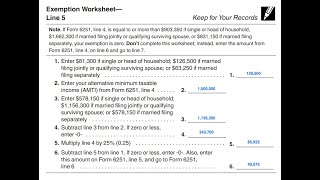 AMT Exemption Worksheet walkthrough IRS Form 6251 Line 5 [upl. by Prima]