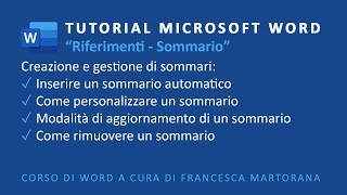 WORD  Microsoft 365  Tutorial 21 Sommari in Word [upl. by Alda]