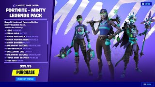 Fortnite Minty Legends Pack Full Showcase  Minty Aura Minty Bomber Minty Oro Skins Pickaxe more [upl. by Nnylhtak605]