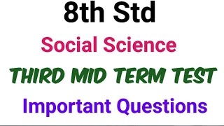 8th Std  Social  Third Mid Term Test  Important Questions [upl. by Esahc171]