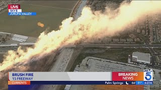 Brush fire prompts closure on 15 Freeway through Jurupa Valley [upl. by Gnaw677]