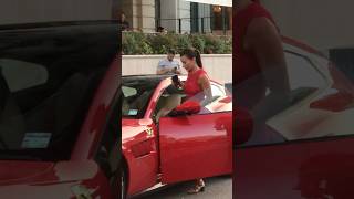 Beautiful red lady entering her Ferrari in Monaco billionaire monaco luxury trending lifestyle [upl. by Euqnom]