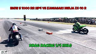 BMW S 1000 RR HP4 vs Kawasaki Ninja ZX10 R motorcycle drag racing 14 mile🚦🏍  4K UHD [upl. by Ennasil]