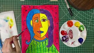 Pablo Picasso cubism style self portrait art project for kids [upl. by Attekram384]