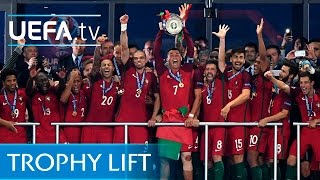 Ronaldo lifts the EURO trophy for Portugal [upl. by Lerrehs]