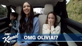 Olivia Rodrigo Surprises Jimmy Kimmel’s Kids on the Drive to School [upl. by Eilasor]