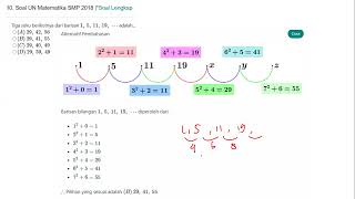 No 10 Soal UN Matematika SMP 2018  Tiga suku berikutnya dari barisan 1 5 11 19 ⋯ adalah [upl. by Ardnaeed]