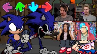 Youtubers reaction to Sonicexe Mod  Faker Sonic Transformation Friday Night Funkin [upl. by Jael964]