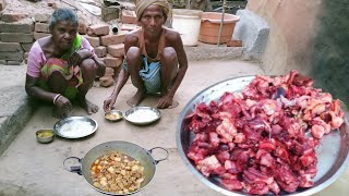 CHICKEN masala curry cooking amp eating by santali tribe grandma and grandpa  rural village life [upl. by Anrahs199]