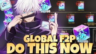 GLOBAL F2P MAKE SURE TO DO ALL OF THIS TO GET MAX SUMMONS ON JUJUTSU KAISEN PHATOM PARADE GLB LAUNCH [upl. by Ecniv110]