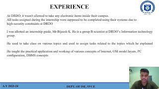 Internship at DRDO  SVCE Bangalore student [upl. by Laidlaw]