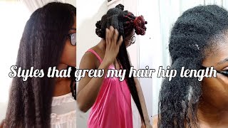 PROTECTIVE STYLES THAT GREW MY HAIR HIP LENGTH  16 PROTECTIVE STYLES FOR HAIR GROWTH [upl. by Niabi]