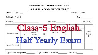 Class5 English Half Yearly Exam Question Paper  Term1 Session 202425 PM Shri Kendriya Vidyalaya [upl. by Dez566]