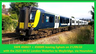 SWR Desiros 450027  450089 leaving Egham on 210922 with the 2S23 0952 Waterloo to Weybridge [upl. by Krebs]