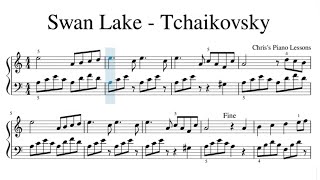 Swan Lake  Easy Piano Sheet Music Tchaikovsky [upl. by Ilatfen]