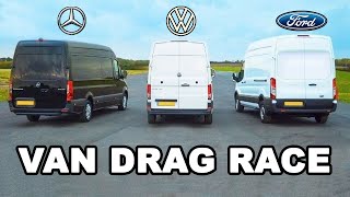 Mercedes Sprinter vs Ford Transit vs VW Crafter VAN DRAG RACE [upl. by Rogerg]