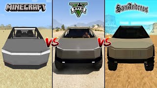 MINECRAFT CYBERTRUCK VS GTA 5 CYBERTRUCK VS GTA SAN ANDREAS CYBERTRUCK  WHICH IS BEST [upl. by Nicholle]