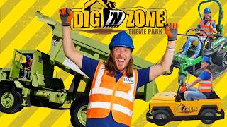 Awesome Rides at DIG N ZONE Construction Theme Park  Excavators Dump Trucks and Tractors [upl. by Volkan]