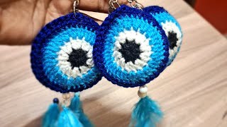 Evil Eye Crochet Keychain very easy to maketry n comment meshare ur thoughtdiykeychainfestival [upl. by Annaiel]