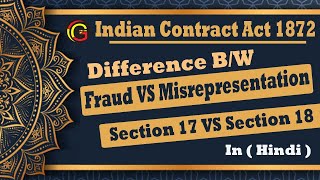 Indian Contract Act 1872 Difference Between Fraud and misrepresentation Section 17 amp 18 in Hindi [upl. by Hopfinger]