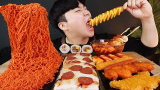 ASMR MUKBANG 편의점 핵불닭 미니 떡볶이 amp 핫도그 amp 치즈 피자 FIRE Noodle amp HOT DOG amp CHEESE PIZZA EATING SOUND [upl. by Oralle]