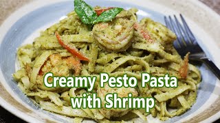 Creamy Pesto Pasta with Shrimp  Pesto Pasta Recipe [upl. by Eemaj]