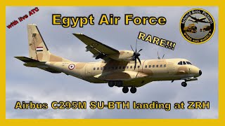 RAREEgypt Air Force Airbus C295M SUBTH landing rumway 14 at ZRH with live ATC [upl. by Ytsirhc]