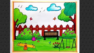 How To Draw Garden Scenery Drawing Stepbystep Flower Garden Drawing Easy For Beginners [upl. by Victoria]