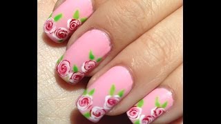 Facil diseño de uñas con rosas blancas y rojas [upl. by Trisha487]