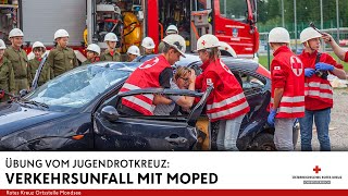 Verkehrsunfall mit Moped  Einsatz für das Jugendrotkreuz Mondsee  24 Stunden Übung [upl. by Adnovahs]