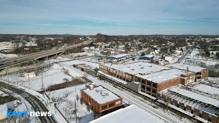 Stunning aerial drone video of Knoxville in the snow during January 2024 winter storm [upl. by Riorsson390]