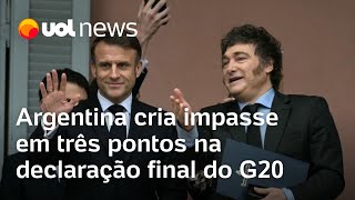 Argentina cria impasse em 3 pontos no G20 questões de gênero taxação de superricos e Agenda 2030 [upl. by Ettesus419]