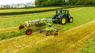 Raking Silage  John Deere 6140M amp Claas Liner 2900  Jamison Potatoes [upl. by Alliehs]