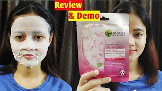 Garnier Serum Mask For Instant Glow  Garnier Sakura White Serum Mask  Review amp Demo [upl. by Eneles]