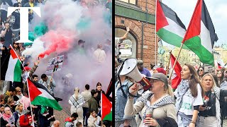 Thousands protest Israels Eurovision entry in Sweden [upl. by Yarg]