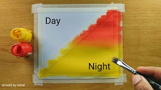 Beautiful Poster Colour  day and night painting  easy watercolor painting ideas [upl. by Eilesor]