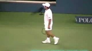 Fabrice Santoro trick shot vs Andy Roddick [upl. by Hardy101]