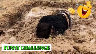 Hammer bag hammer mud pit burst balloon  Try not to laugh 🤣  Funny challenge [upl. by Ayar118]