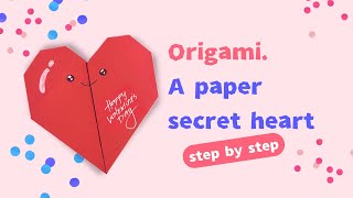 Origami Paper Secret Heart  DIY Valentines card [upl. by Sirovart]