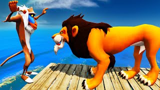 SimbaPumbaaMufasaScarKiaraRafikiTimon dive into the water through a Pipe GTA 5  THE LION KING [upl. by Jempty893]