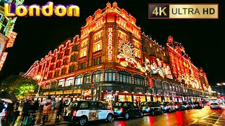 London Luxury Christmas Lights 2024 🎁Harrods and Brompton Street Evening Walk 4K60 [upl. by Angid]